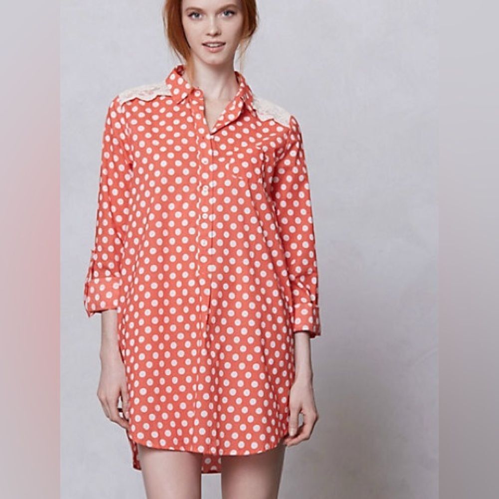 Anthropologie Taylor Cotton Sleep Polka Dot Shirt by Lili's Closet Sz S Preppy